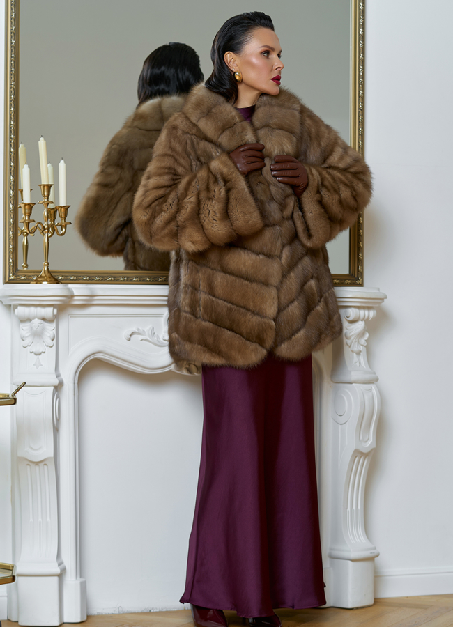 Женская шуба из куницы с воротником шаль модель № 31727 в рассрочку