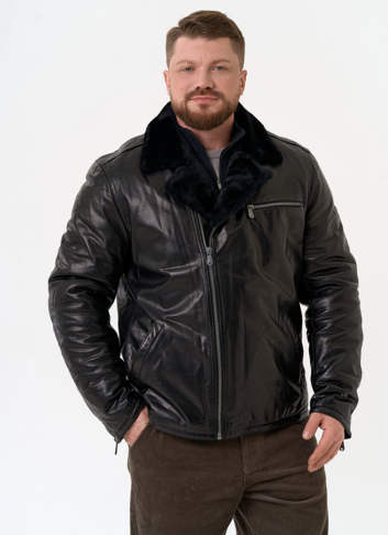 Куртка из натуральной кожи с воротником из овчины