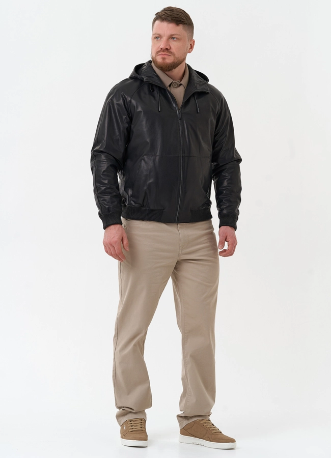 Мужская куртка из натуральной кожи с капюшоном модель № 30073 универмаг малина