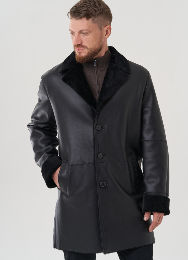 Дубленка мужская черного цвета  модель № 82156 универмаг малина