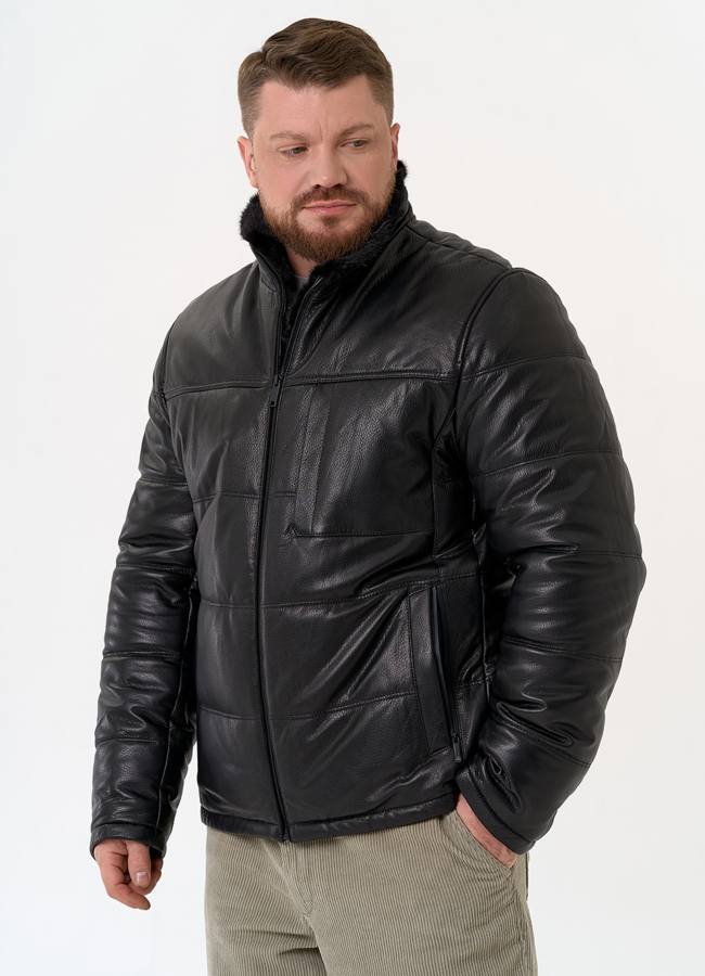 Куртка из натуральной кожи черного цвета модель № 29323 универмаг малина