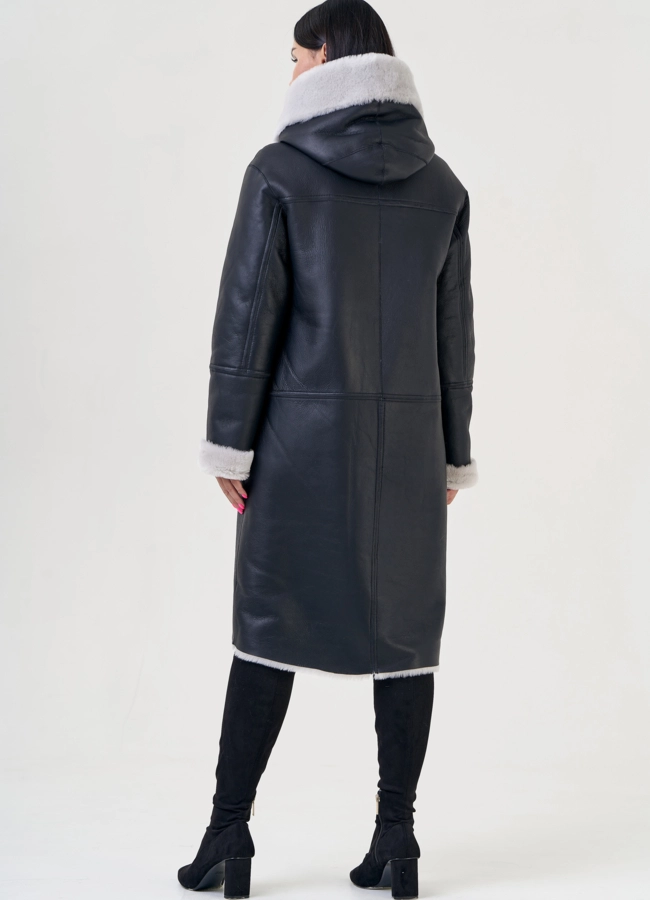 Двухсторонняя женская дубленка с капюшоном модель № 23192 в рассрочку