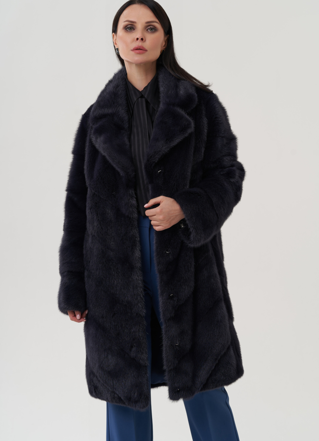 Шуба в цвете графит с английским воротником модель № 24745 универмаг малина