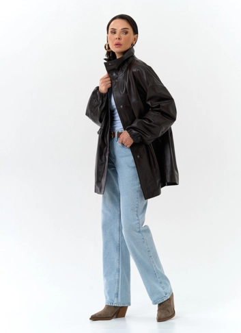 Куртка из натуральной кожи с воротником стойка