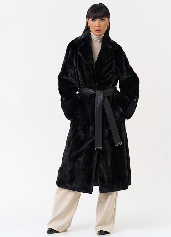 Женская шуба из меха норки blackglama с поясом модель № 31634 универмаг малина