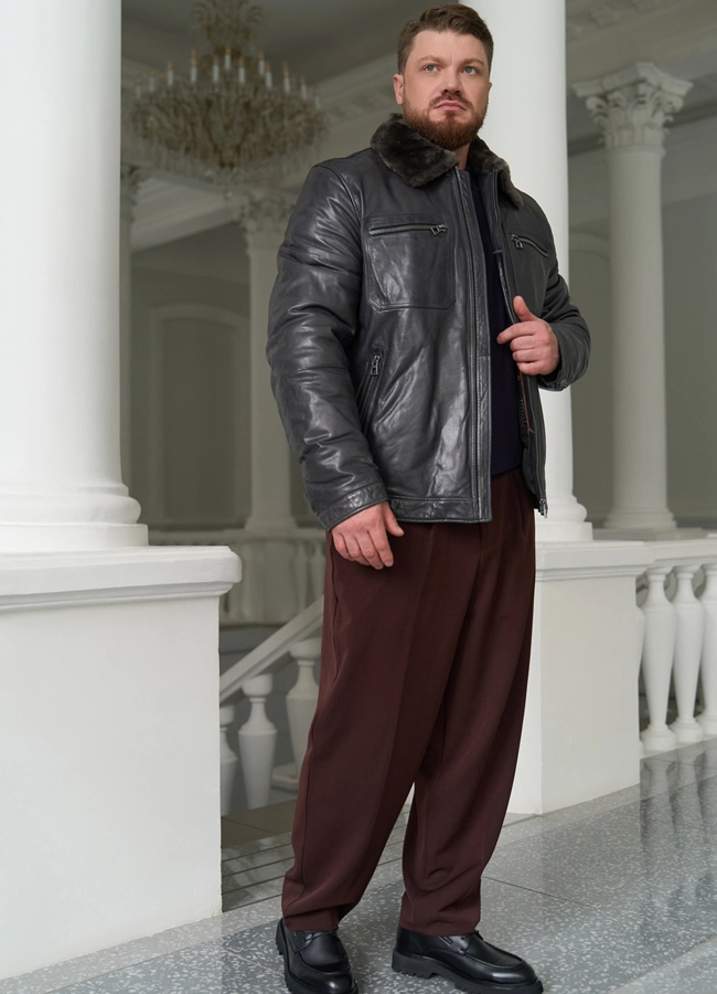 фото Куртка из натуральной кожи с отделкой из овчины модель № 31423 фото