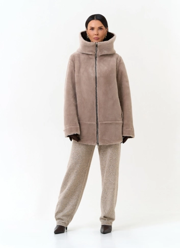 Женская дубленка из эко замши фото