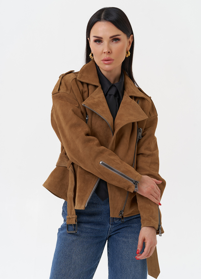 Куртка из замши с поясом модель № 29926 универмаг малина