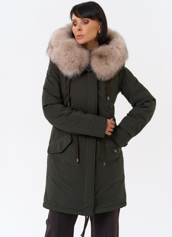 Женская парка с капюшоном из меха песца