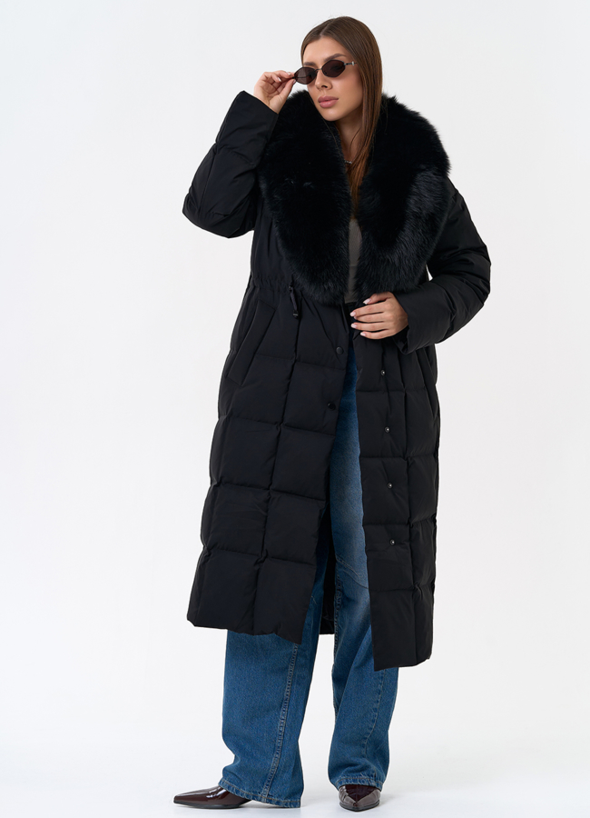 Женский пуховик с воротником из меха песца в черном цвете модель № 31416 универмаг малина