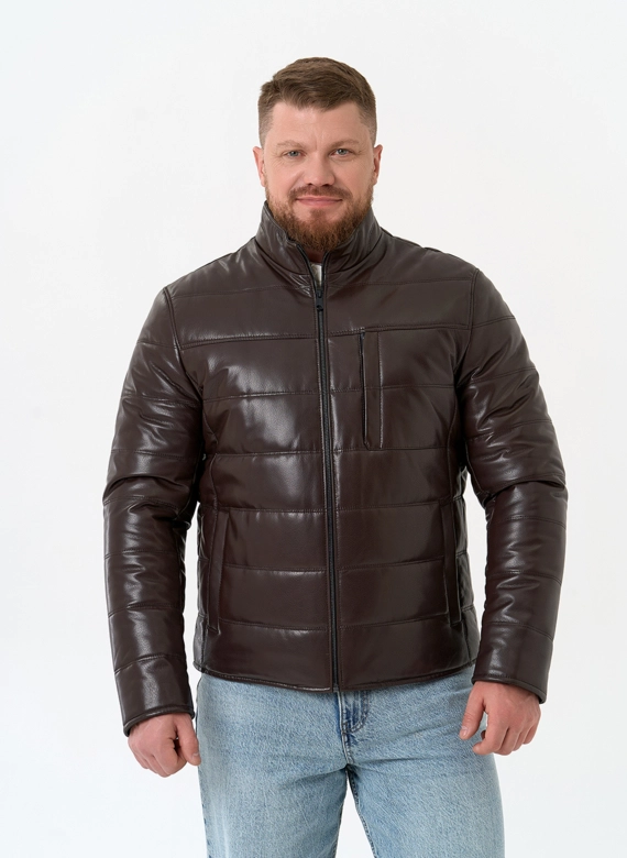 Мужская куртка из натуральной кожи с воротником стойкой
