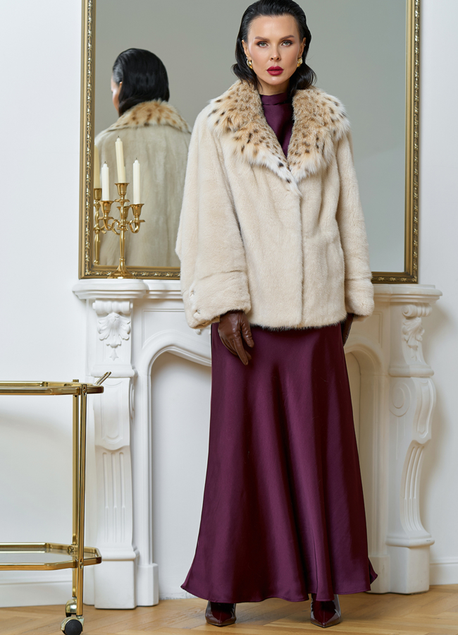 Куртка из меха норки с английским воротником из меха рыси модель № 31169 в кредит