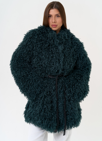 Женская шуба из эко меха изумрудного цвета
