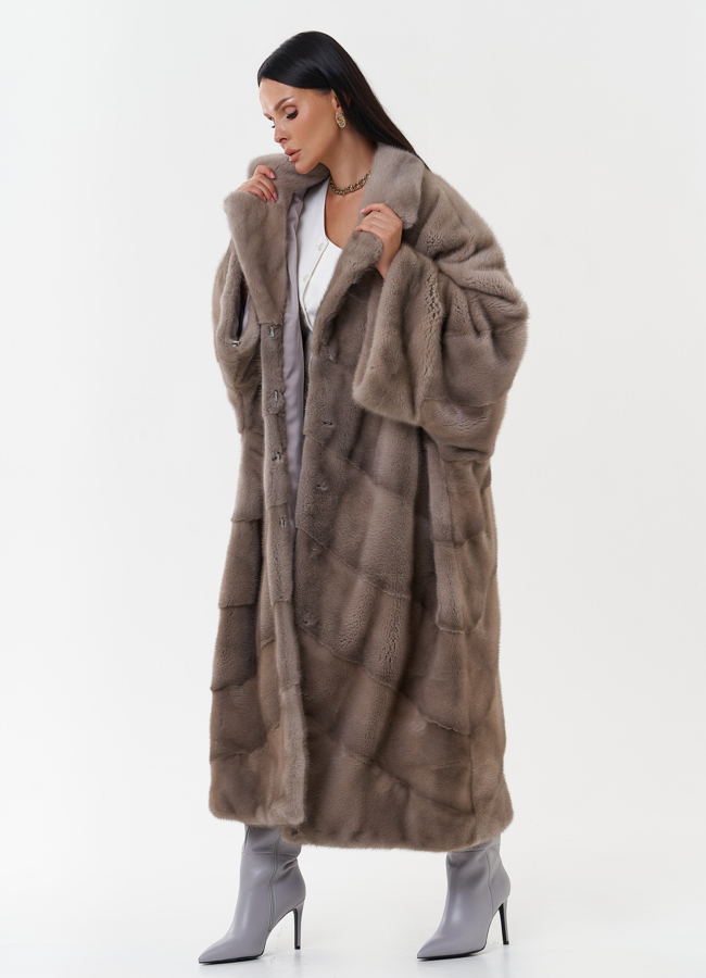 Норковая шуба оверсайз с английским воротником модель № 27665 универмаг малина