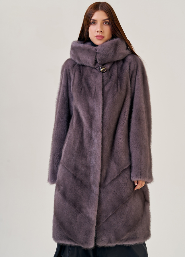 Шуба фиолетового цвета из норки модель № 26003 меха малина