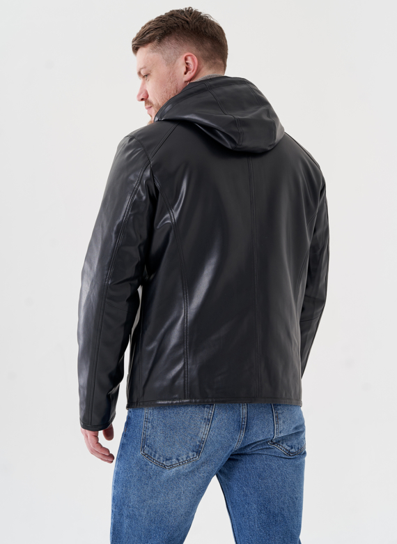 Мужская куртка из эко кожи с капюшоном 