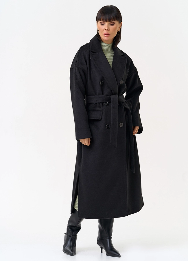 Женское двубортное пальто черного цвета модель № 31623 в кредит