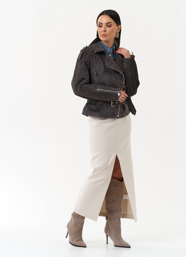 Женская куртка из натуральной замши с поясом модель № 30093 универмаг малина