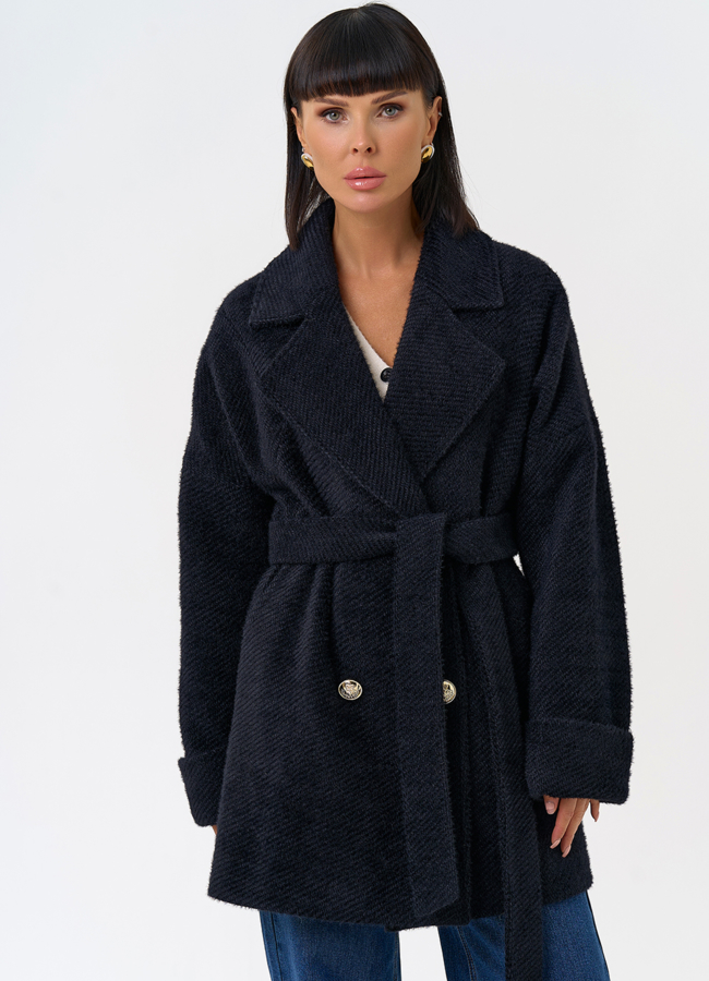 Женское полупальто с английским воротником модель № 31484 меха малина