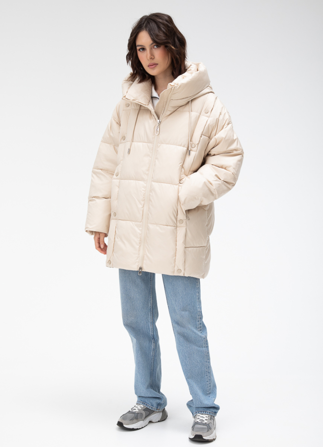 Женский пуховик с капюшоном  модель № 28006 меха малина