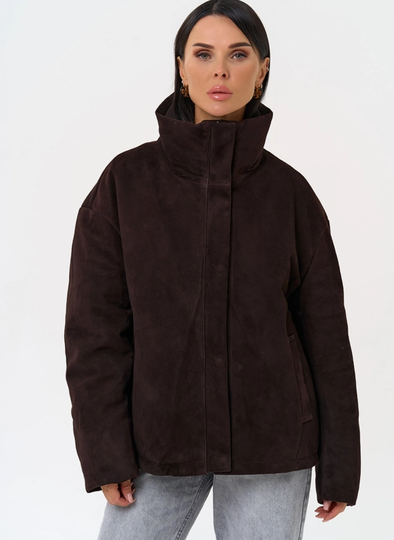 Куртка -пуховик из натуральной замши фото