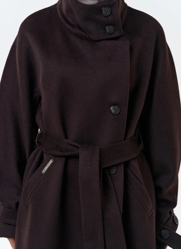 Женское длинное пальто с воротником стойкой