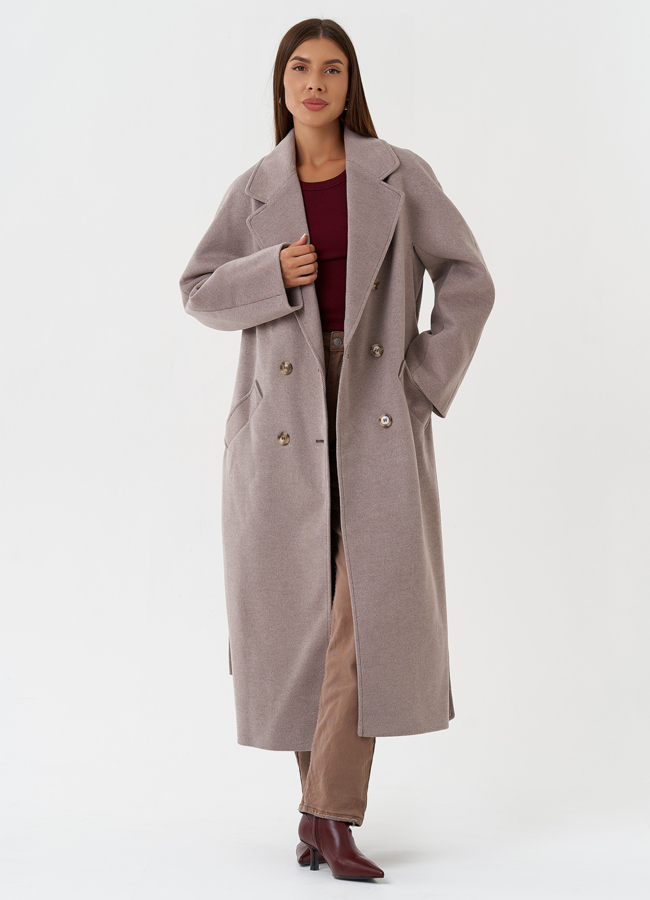 Светлое пальто с английским воротником модель № 28278 универмаг малина