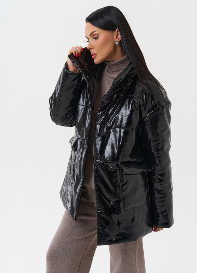 Куртка женская из эко кожи с капюшоном модель № 28685 универмаг малина