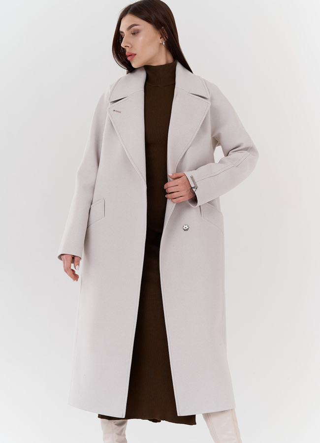 Удлиненное женское пальто в цвете жемчуг модель № 24292 универмаг малина
