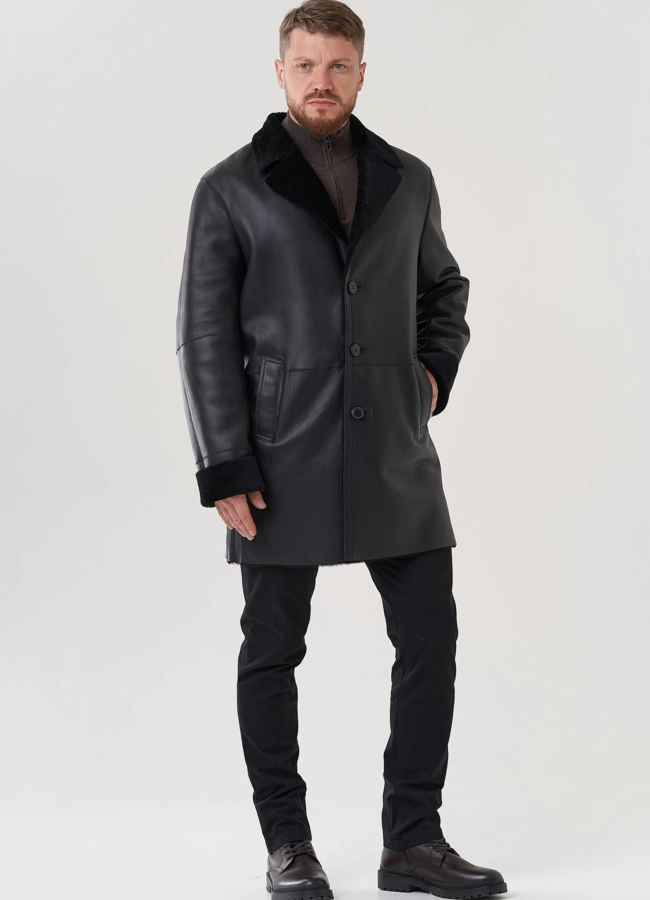 Дубленка мужская черного цвета  модель № 82156 универмаг малина