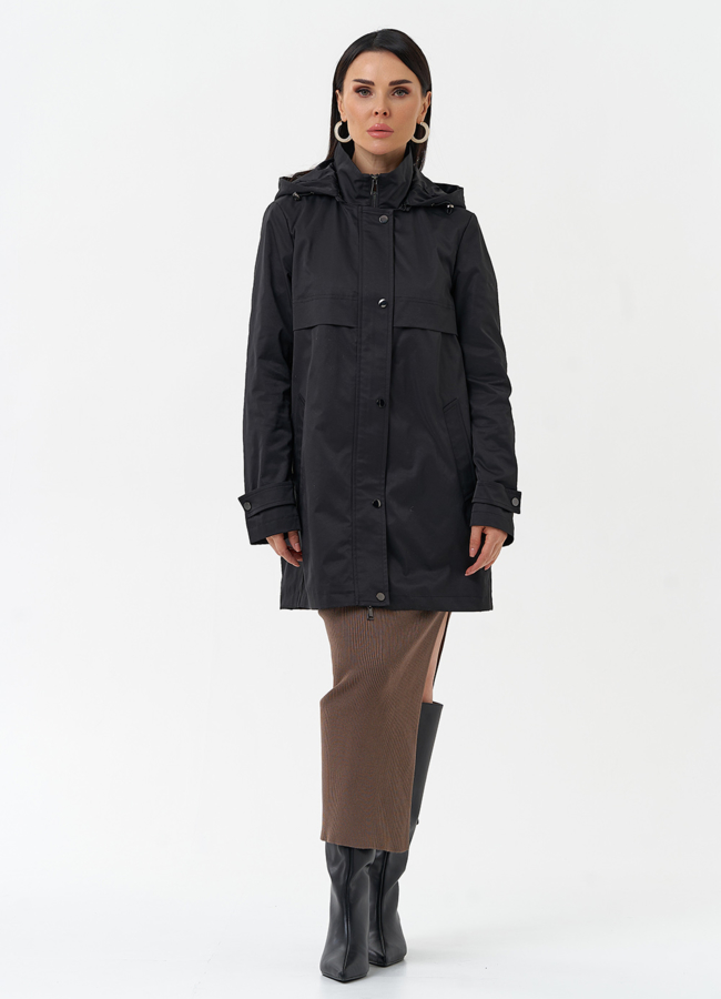 Плащ женский черного цвета с капюшоном модель № 30086 универмаг малина
