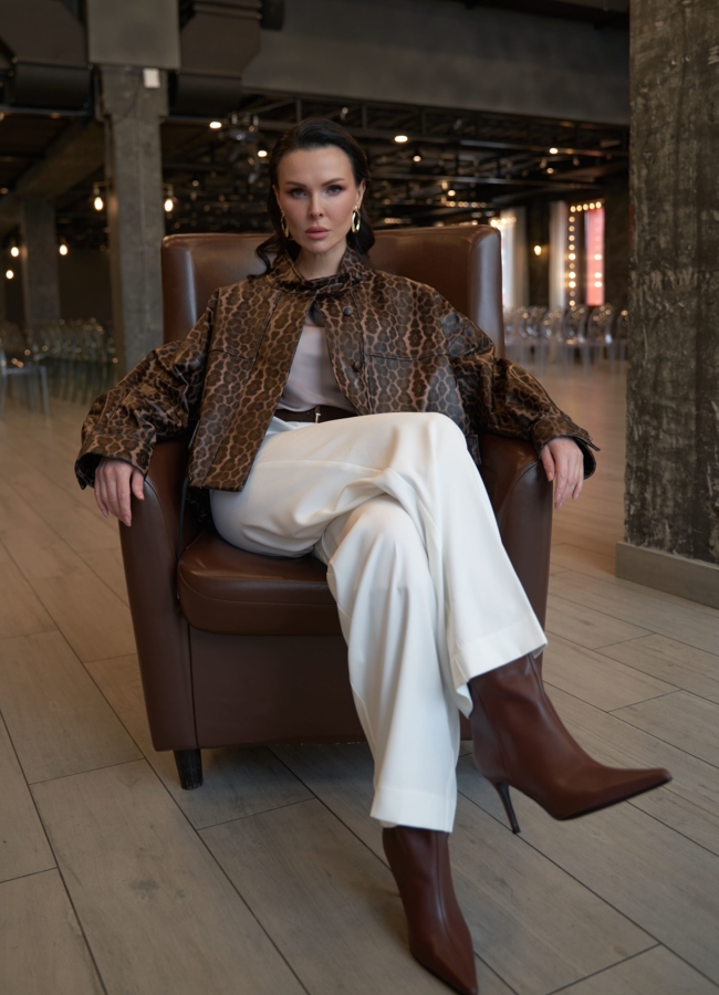 Леопардовая кожаная куртка модель № 4315 универмаг малина