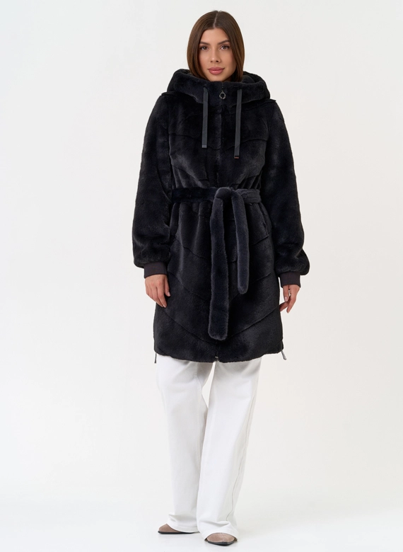 Женская шуба из эко меха с капюшоном