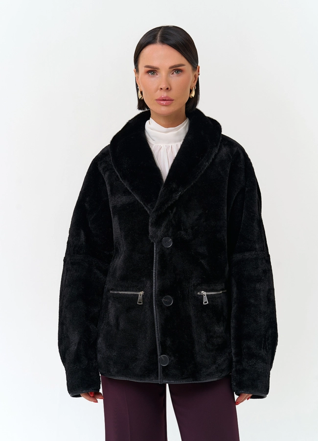 Женское пальто из эко меха модель № 33868 меха малина