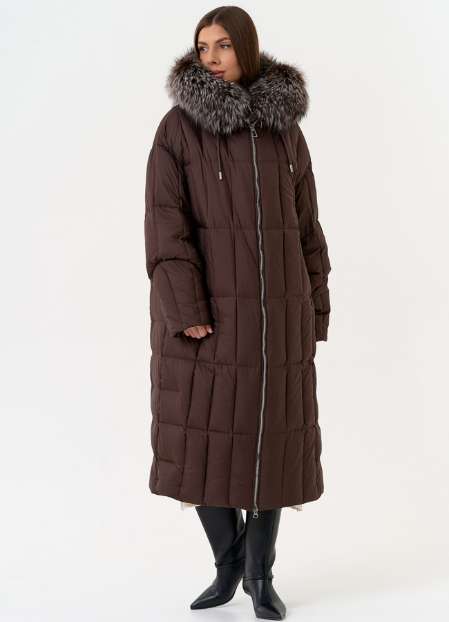 Женский пуховик с отделкой из чернобурой лисы модель № 31702 универмаг малина