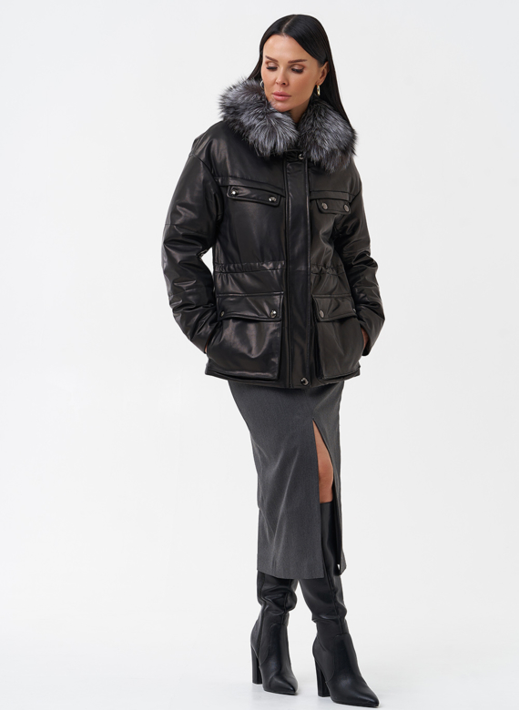 Кожаный пуховик с мехом