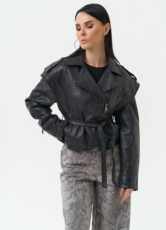 Куртка женская из эко кожи в стиле ретро модель № 30311 меха малина