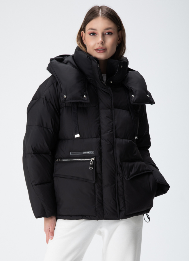 Женский пуховик с капюшоном  модель № 29206 меха малина