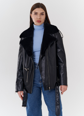 Куртка-косуха из эко кожи на утеплителе с натуральным мутоном